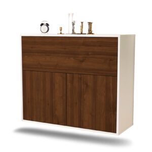 Sideboard Irving | hängend | Korpus Weiß | Front in Walnuss Holz Optik | 92x79x35cm (BxHxT)