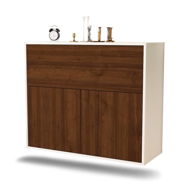 Sideboard Irving | hängend | Korpus Weiß | Front in Walnuss Holz Optik | 92x79x35cm (BxHxT)