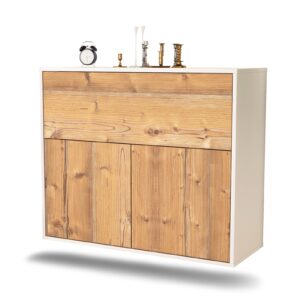 Sideboard Irving | hängend | Korpus Weiß | Front in Pinie Holz Optik | 92x79x35cm (BxHxT)