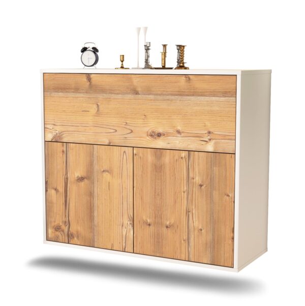 Sideboard Irving | hängend | Korpus Weiß | Front in Pinie Holz Optik | 92x79x35cm (BxHxT)