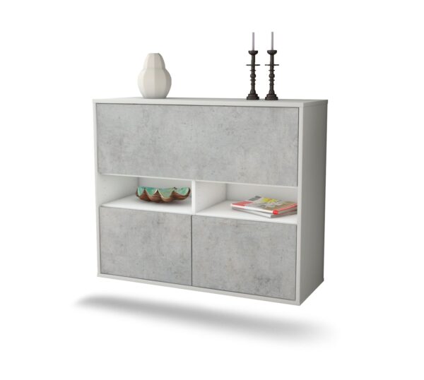 Sideboard San Bernardino | hängend | Korpus Weiß | Front in Beton Optik | 92x79x35cm (BxHxT)
