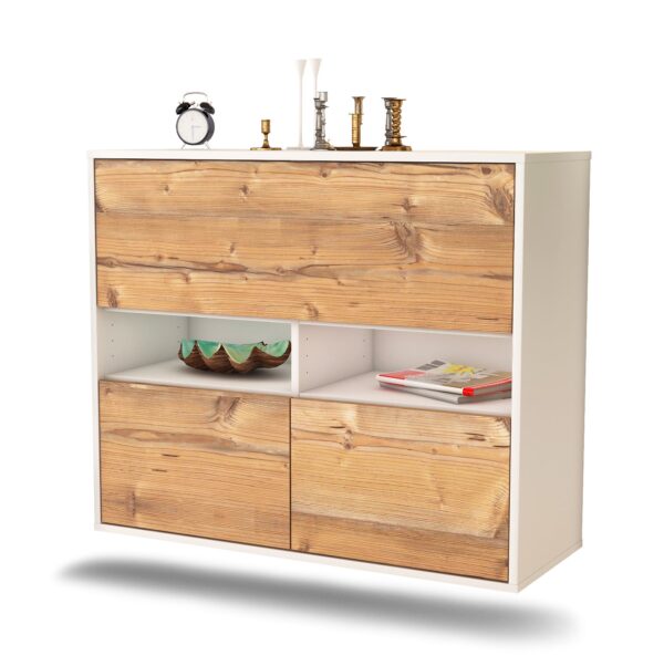 Sideboard San Bernardino | hängend | Korpus Weiß | Front in Pinie Holz Optik | 92x79x35cm (BxHxT)