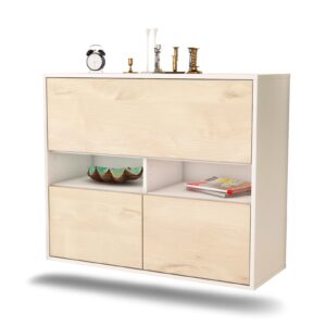 Sideboard San Bernardino | hängend | Korpus Weiß | Front in Zeder Holz Optik | 92x79x35cm (BxHxT)