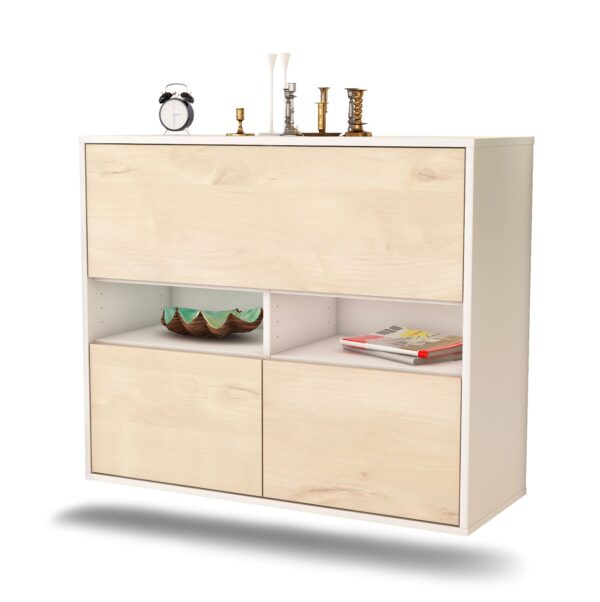 Sideboard San Bernardino | hängend | Korpus Weiß | Front in Zeder Holz Optik | 92x79x35cm (BxHxT)