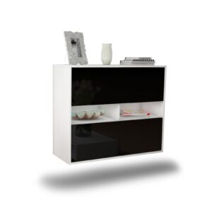 Sideboard San Bernardino | hängend | Korpus Weiß | Front in Hochglanz Schwarz | 92x79x35cm (BxHxT)