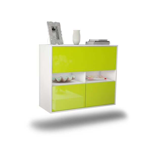 Sideboard San Bernardino | hängend | Korpus Weiß | Front in Hochglanz Grün | 92x79x35cm (BxHxT)
