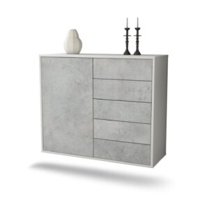 Sideboard Yonkers | hängend | Korpus Weiß | Front in Beton Optik | 92x79x35cm (BxHxT)