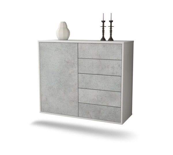 Sideboard Yonkers | hängend | Korpus Weiß | Front in Beton Optik | 92x79x35cm (BxHxT)