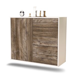 Sideboard Yonkers | hängend | Korpus Weiß | Front in Treibholz Holz Optik | 92x79x35cm (BxHxT)
