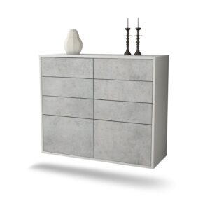 Sideboard Des Moines | hängend | Korpus Weiß | Front in Beton Optik | 92x79x35cm (BxHxT)