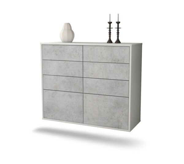 Sideboard Des Moines | hängend | Korpus Weiß | Front in Beton Optik | 92x79x35cm (BxHxT)