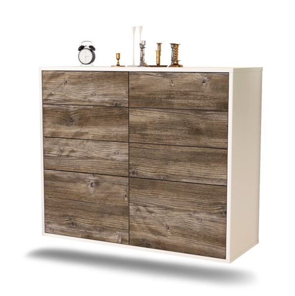 Sideboard Des Moines | hängend | Korpus Weiß | Front in Treibholz Holz Optik | 92x79x35cm (BxHxT)