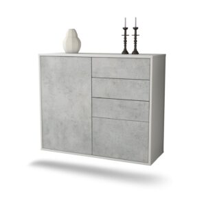Sideboard Tacoma | hängend | Korpus Weiß | Front in Beton Optik | 92x79x35cm (BxHxT)