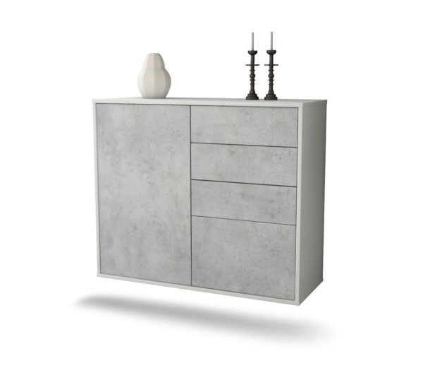 Sideboard Tacoma | hängend | Korpus Weiß | Front in Beton Optik | 92x79x35cm (BxHxT)