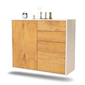 Sideboard Tacoma | hängend | Korpus Weiß | Front in Eiche Holz Optik | 92x79x35cm (BxHxT)