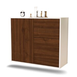 Sideboard Tacoma | hängend | Korpus Weiß | Front in Walnuss Holz Optik | 92x79x35cm (BxHxT)