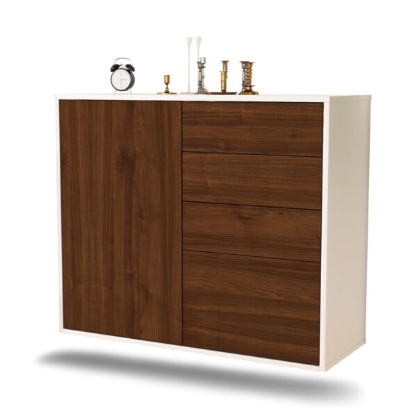 Sideboard Tacoma | hängend | Korpus Weiß | Front in Walnuss Holz Optik | 92x79x35cm (BxHxT)