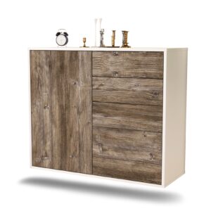 Sideboard Tacoma | hängend | Korpus Weiß | Front in Treibholz Holz Optik | 92x79x35cm (BxHxT)