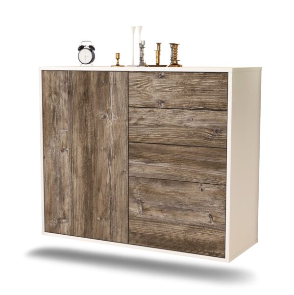 Sideboard Tacoma | hängend | Korpus Weiß | Front in Treibholz Holz Optik | 92x79x35cm (BxHxT)