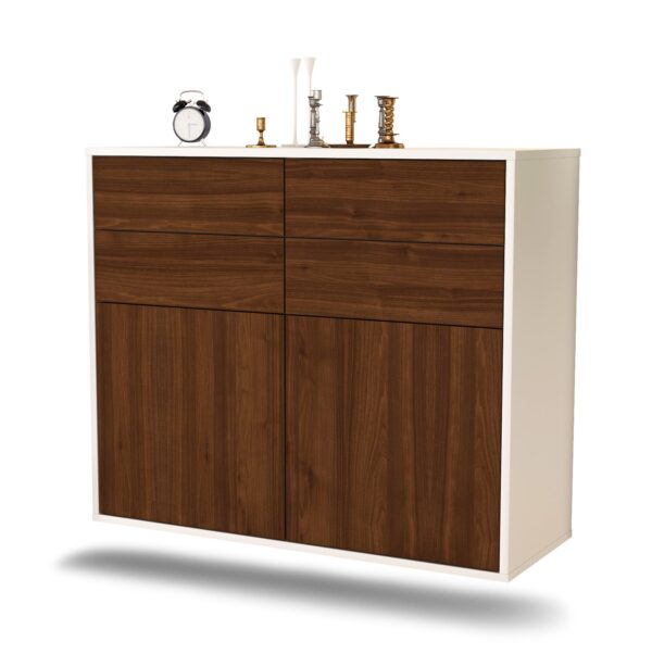 Sideboard Grand Rapids | hängend | Korpus Weiß | Front in Walnuss Holz Optik | 92x79x35cm (BxHxT)
