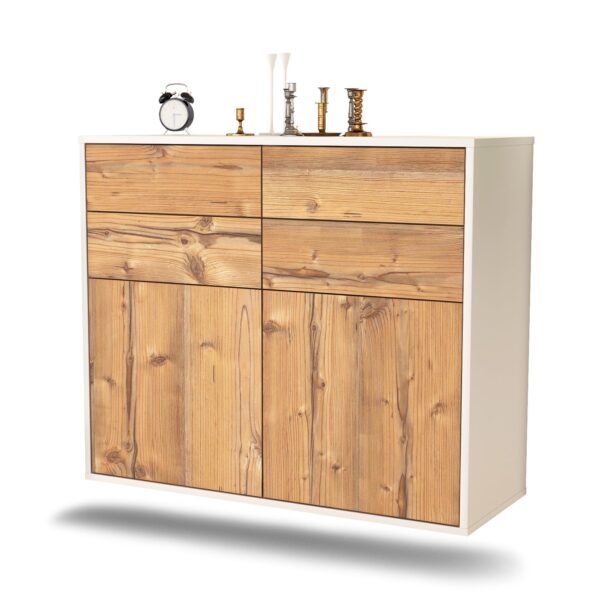 Sideboard Grand Rapids | hängend | Korpus Weiß | Front in Pinie Holz Optik | 92x79x35cm (BxHxT)