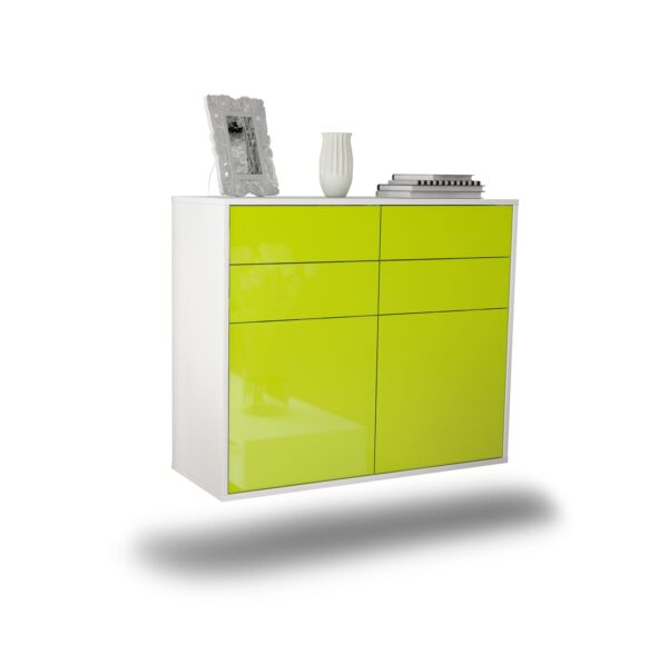 Sideboard Grand Rapids | hängend | Korpus Weiß | Front in Hochglanz Grün | 92x79x35cm (BxHxT)