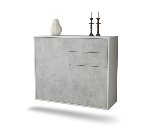Sideboard Huntington Beach | hängend | Korpus Weiß | Front in Beton Optik | 92x79x35cm (BxHxT)