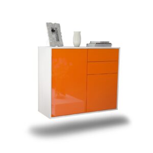 Sideboard Huntington Beach | hängend | Korpus Weiß | Front in Hochglanz Orange | 92x79x35cm (BxHxT)