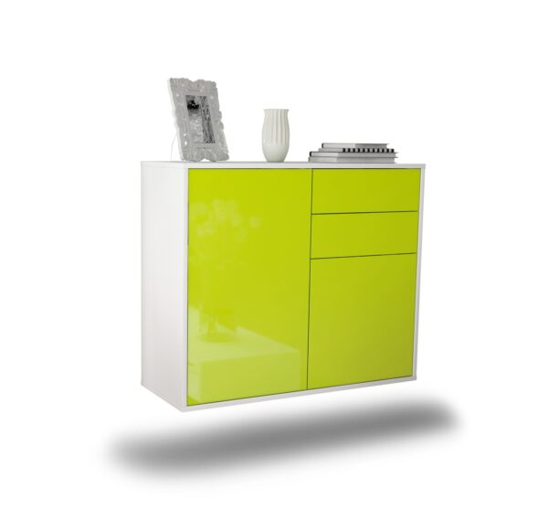 Sideboard Huntington Beach | hängend | Korpus Weiß | Front in Hochglanz Grün | 92x79x35cm (BxHxT)