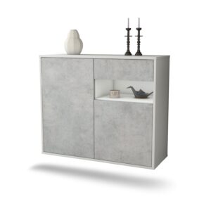 Sideboard Augusta | hängend | Korpus Weiß | Front in Beton Optik | 92x79x35cm (BxHxT)