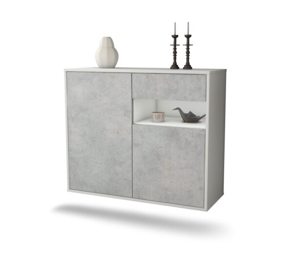 Sideboard Augusta | hängend | Korpus Weiß | Front in Beton Optik | 92x79x35cm (BxHxT)
