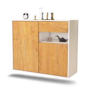 Sideboard Augusta | hängend | Korpus Weiß | Front in Eiche Holz Optik | 92x79x35cm (BxHxT)
