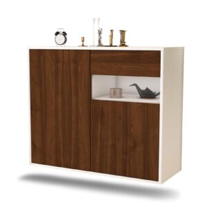 Sideboard Augusta | hängend | Korpus Weiß | Front in Walnuss Holz Optik | 92x79x35cm (BxHxT)