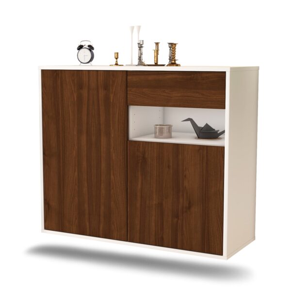 Sideboard Augusta | hängend | Korpus Weiß | Front in Walnuss Holz Optik | 92x79x35cm (BxHxT)