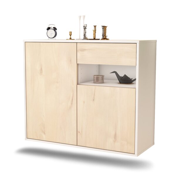 Sideboard Augusta | hängend | Korpus Weiß | Front in Zeder Holz Optik | 92x79x35cm (BxHxT)