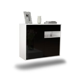 Sideboard Augusta | hängend | Korpus Weiß | Front in Hochglanz Schwarz | 92x79x35cm (BxHxT)