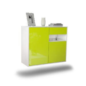 Sideboard Augusta | hängend | Korpus Weiß | Front in Hochglanz Grün | 92x79x35cm (BxHxT)