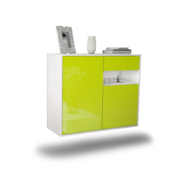 Sideboard Augusta | hängend | Korpus Weiß | Front in Hochglanz Grün | 92x79x35cm (BxHxT)