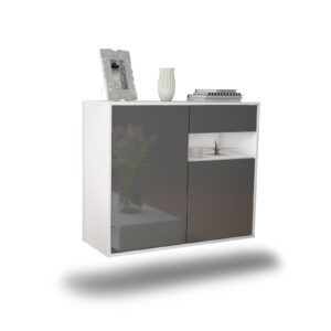 Sideboard Augusta | hängend | Korpus Weiß | Front in Hochglanz Grau | 92x79x35cm (BxHxT)