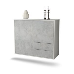 Sideboard Sunrise Manor | hängend | Korpus Weiß | Front in Beton Optik | 92x79x35cm (BxHxT)