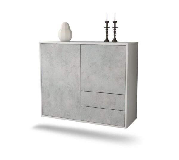 Sideboard Sunrise Manor | hängend | Korpus Weiß | Front in Beton Optik | 92x79x35cm (BxHxT)