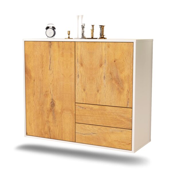 Sideboard Sunrise Manor | hängend | Korpus Weiß | Front in Eiche Holz Optik | 92x79x35cm (BxHxT)
