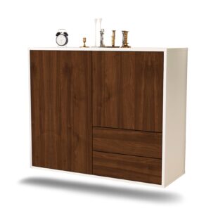 Sideboard Sunrise Manor | hängend | Korpus Weiß | Front in Walnuss Holz Optik | 92x79x35cm (BxHxT)