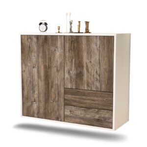 Sideboard Sunrise Manor | hängend | Korpus Weiß | Front in Treibholz Holz Optik | 92x79x35cm (BxHxT)