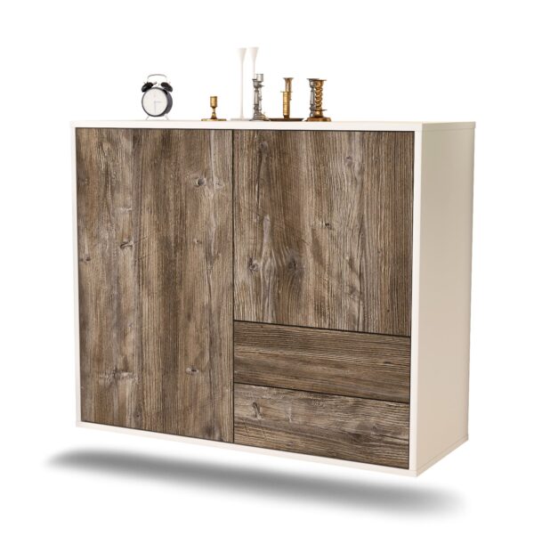 Sideboard Sunrise Manor | hängend | Korpus Weiß | Front in Treibholz Holz Optik | 92x79x35cm (BxHxT)