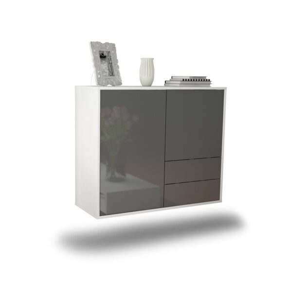 Sideboard Sunrise Manor | hängend | Korpus Weiß | Front in Hochglanz Grau | 92x79x35cm (BxHxT)