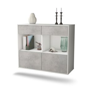 Sideboard Mobile | hängend | Korpus Weiß | Front in Beton Optik | 92x79x35cm (BxHxT)