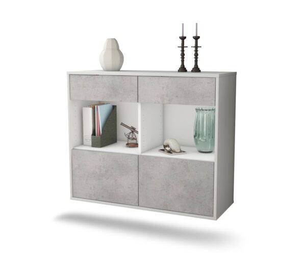 Sideboard Mobile | hängend | Korpus Weiß | Front in Beton Optik | 92x79x35cm (BxHxT)