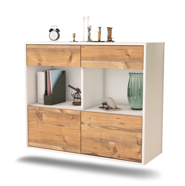 Sideboard Mobile | hängend | Korpus Weiß | Front in Pinie Holz Optik | 92x79x35cm (BxHxT)