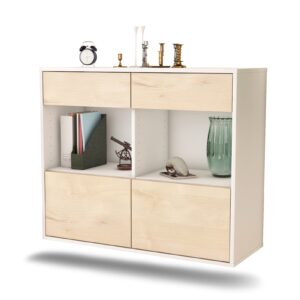 Sideboard Mobile | hängend | Korpus Weiß | Front in Zeder Holz Optik | 92x79x35cm (BxHxT)